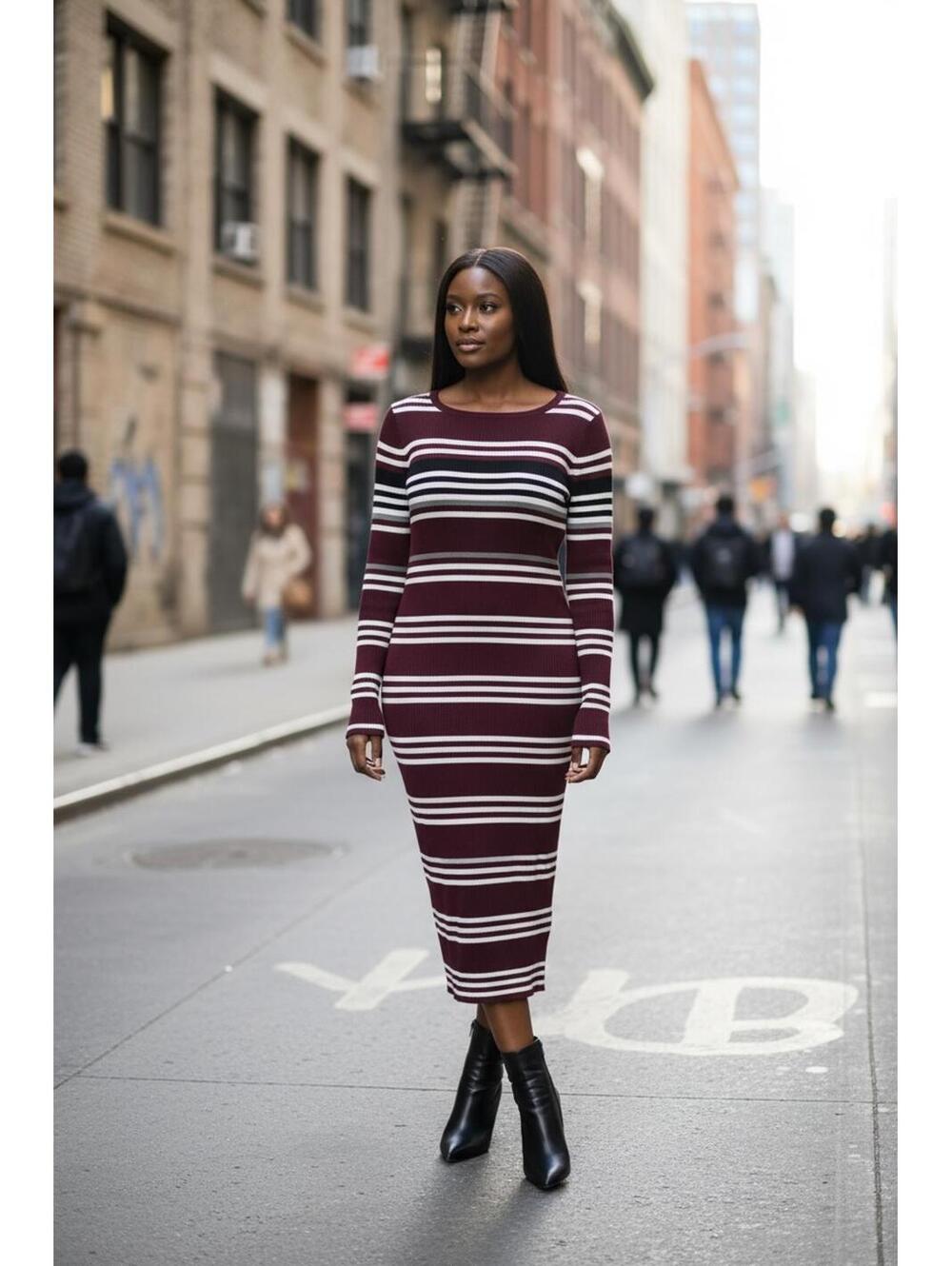 ABOUD Ribbed Knit Long Sleeve Striped Dress